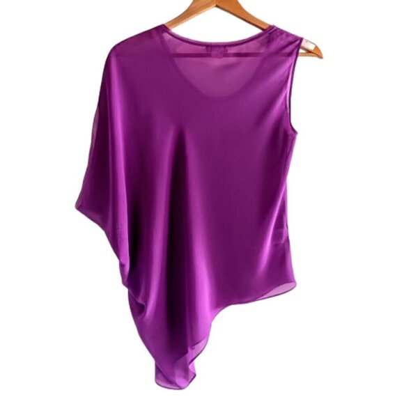 Helmut Lang Purple Asymmetrical Raw Edge Sheer Silk Top - Picture 3 of 6